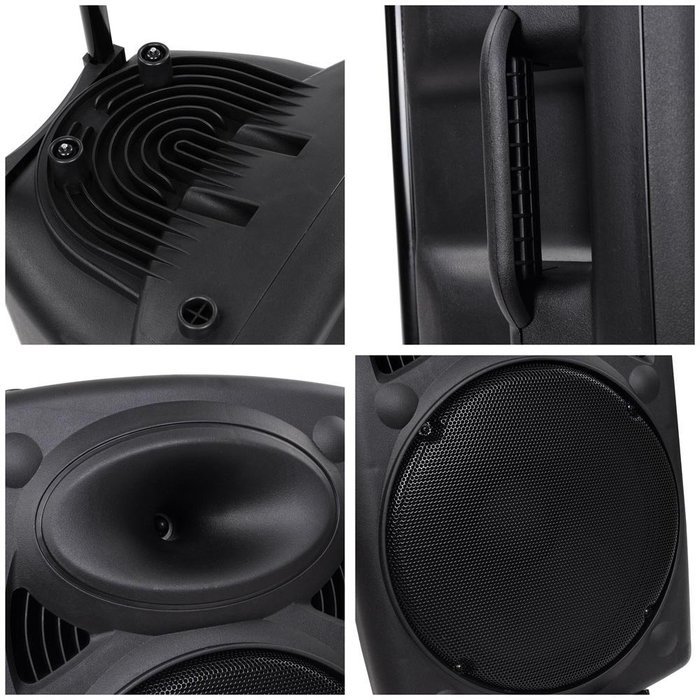 AW 1500W Portable Active PA Speaker w/ Wireless Microphone Guitar AMP Bluetooth USB SD LCD FM Party Show N8