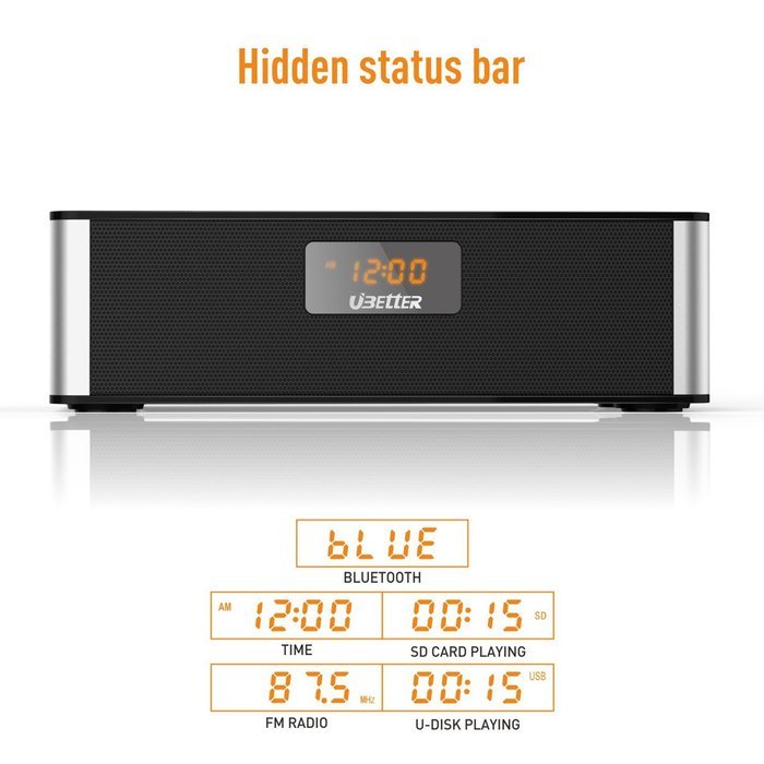 Bluetooth Speakers, Ubetter Portable Wireless Speaker, FM Radio & LCD Display, High-Definition Sound Quality made... N3