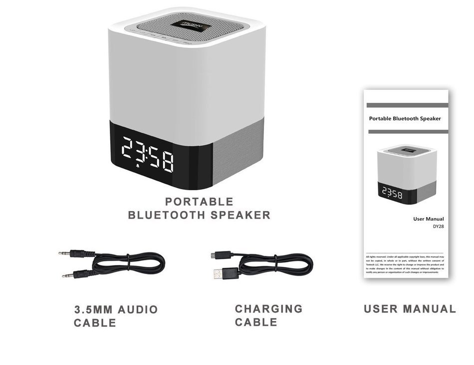 Portable Bluetooth Speaker + LED Night Light Lamp, with LED Display, Handsfree Speakerphone, Alarm Clock, Micro... N6