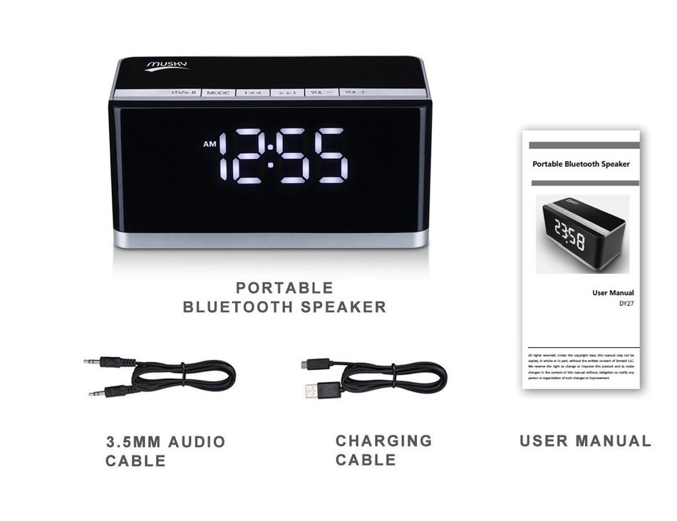Portable Bluetooth Speaker + LED Night Light Lamp, with LED Display, Handsfree Speakerphone, Alarm Clock, Micro... N10