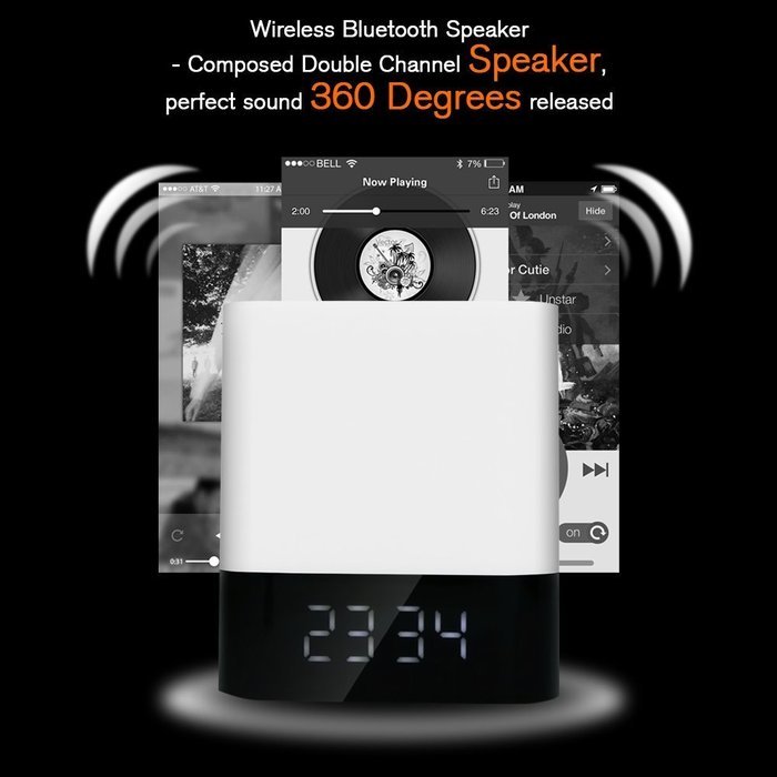GBTIGER Bluetooth Wireless LED Speakers with Alarm and Built-in Micro SD Card N2