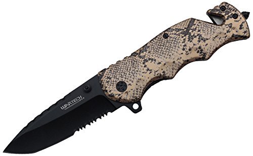 Wartech YC-S-7012-SN1 Spring Assisted Opening Rescue Folding Knife, Snake Skin, 8"
