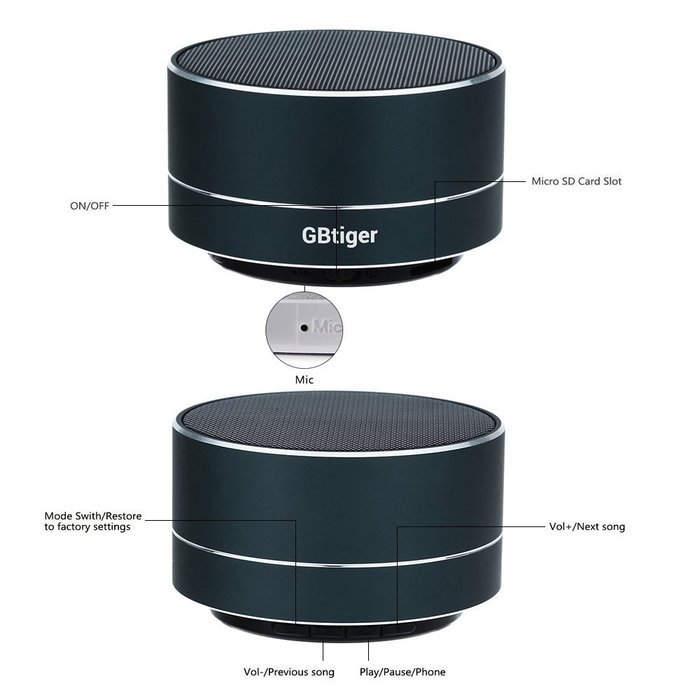 GBtiger Portable Wireless Bluetooth 3.0 Speaker Stereo SoundBox with Hands-free Microphone/ TF Card Music Playing... N15