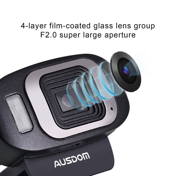 Ausdom AF225 1080P Built-in Microphone Video Webcam USB Clip-on Automatic Focusing Web Cam with LED Night Version... N6