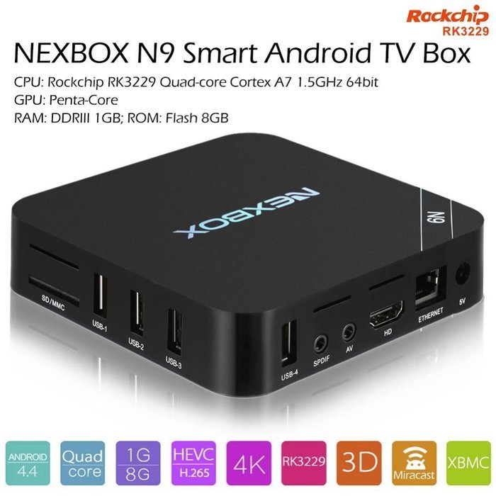 ESHOWEE RK3329 Quad Core 4K NEXBOX N9 Android 4.4 Kodi Support Wifi Smart TV Box US Plug N2