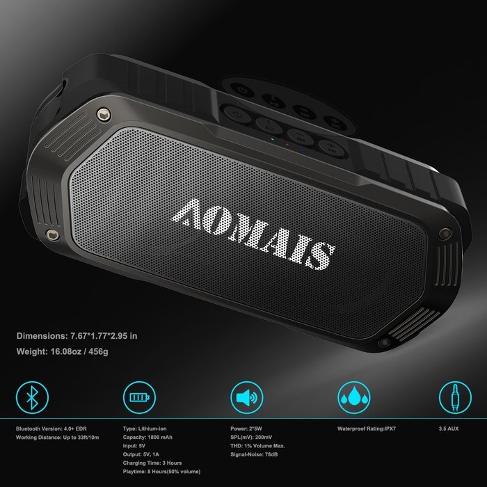 AOMAIS Wireless Portable Bluetooth Speakers,10W Dual drivers Stereo Sound with Enhanced bass ,Waterproof IPX7... N5