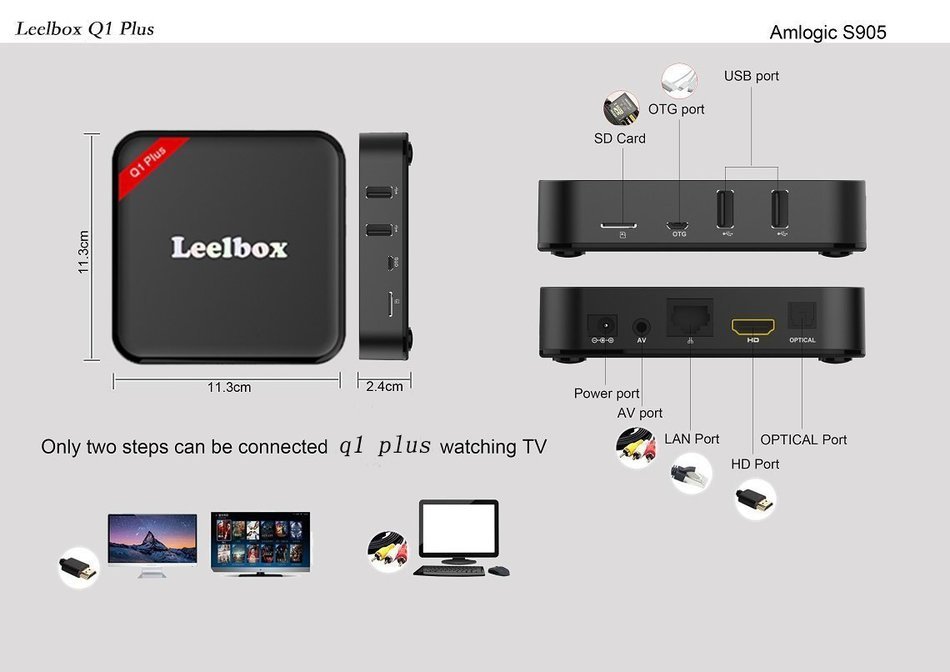 Leelbox Q1 Plus Kodi 16.0 Amlogic S905 Quad-Core Cortex-A53 64bit Android 5.1 TV Box with 1GB DDR3 RAM 8GB emmc... N5