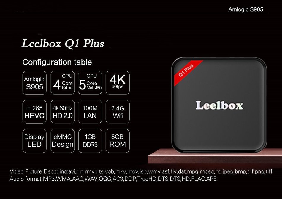 Leelbox Q1 Plus Kodi 16.0 Amlogic S905 Quad-Core Cortex-A53 64bit Android 5.1 TV Box with 1GB DDR3 RAM 8GB emmc... N6