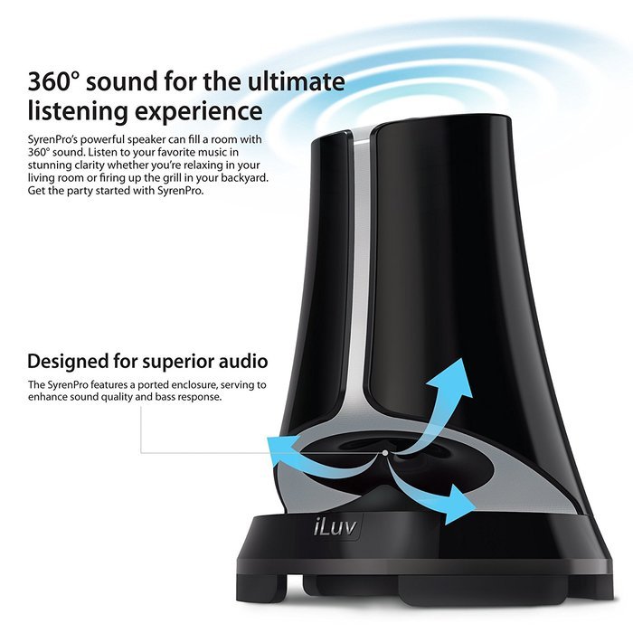 SyrenPro by iLuv - Wireless Weather-Resistant Outdoor Bluetooth Speaker for Picnics, BBQ's, Pool Parties, Camping... N9