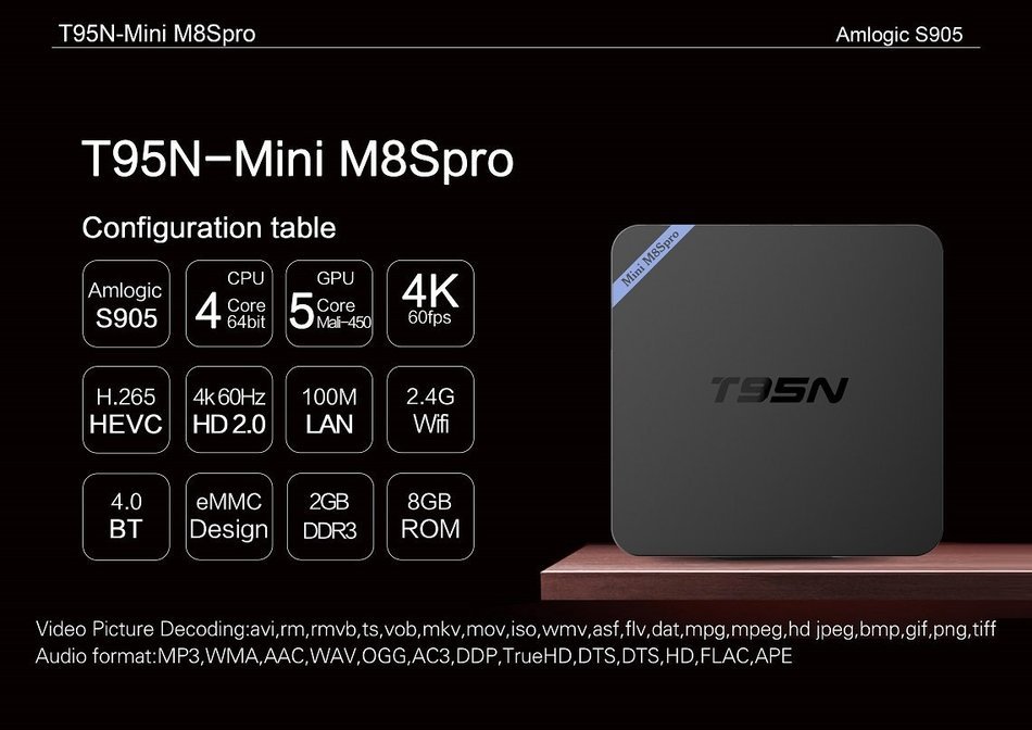 Epteam T95N M8S pro Android tv box 4K Kodi S905 Quad-core cortex-A53 Android 5.1 2GB DDR3 RAM 8GB emmc Flash Wifi... N6