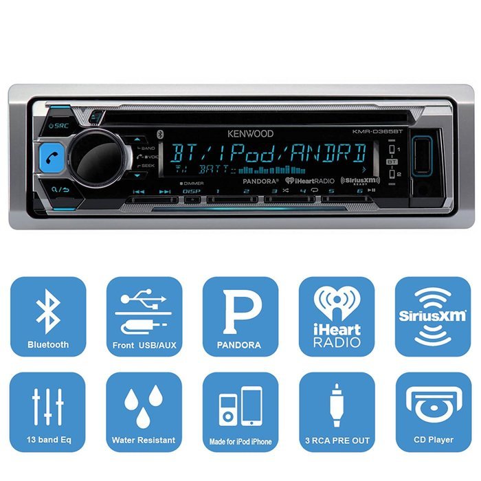 KMR-D365BT Kenwood Marine Boat Bluetooth CD MP3 Player USB iPod iPhone Input Pandora AM/FM Receiver 4 x 6.5" Waterproof... N2