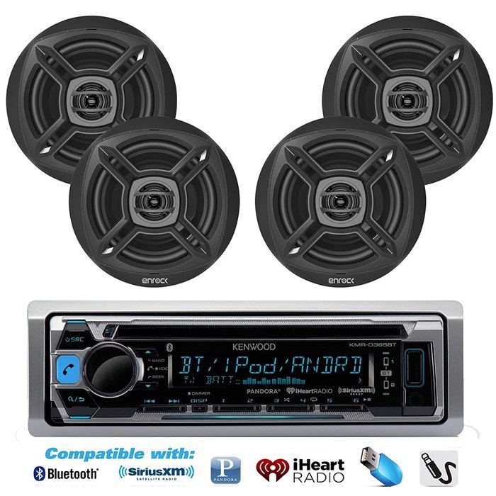 KMR-D365BT Kenwood Marine Boat Bluetooth CD MP3 Player USB iPod iPhone Input Pandora AM/FM Receiver 4 x 6.5" Waterproof... N8