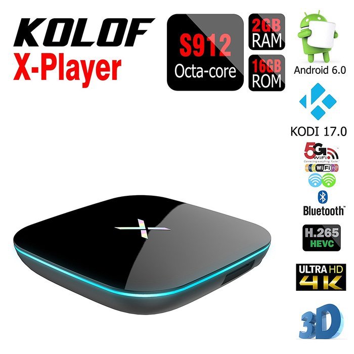 KOLOF Amlogic S912 X Player OTT Smart TV Box 2G 16G Android 6.0 KODI 17.0 Octa Core