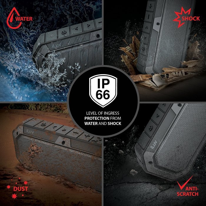 [IPX6 Waterproof Shockproof Dustproof] Collision by iLuv, Rugged Water Resistant Outdoor Bluetooth Speaker for... N7
