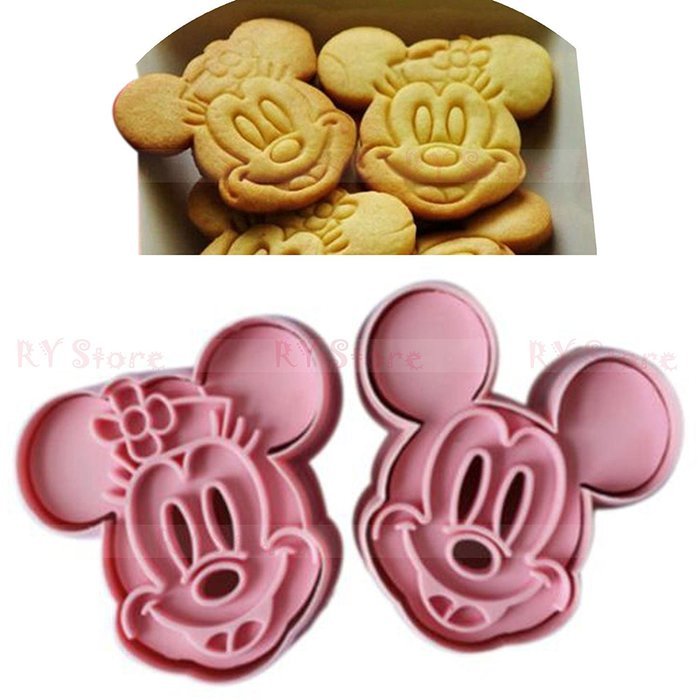 1 X niceeshop(TM) 1Set(2Pcs)-Cute Mickey/ Minnie Mouse Decorating Cookie Cutter-Pink
