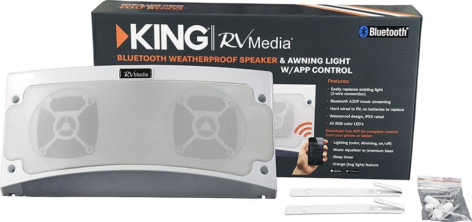 KING RVM2001 Premium Bluetooth Outdoor Speaker with Multi-Color LED Light and App Control - Black N9