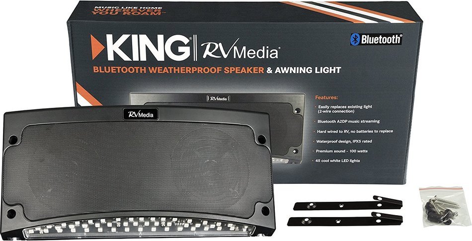KING RVM2001 Premium Bluetooth Outdoor Speaker with Multi-Color LED Light and App Control - Black N11