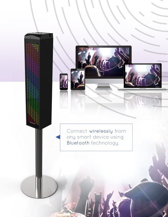 Sharper Image SBT1014BK Sound-Responsive Bluetooth Tower Speaker with Animated LED Lights (Black) N4