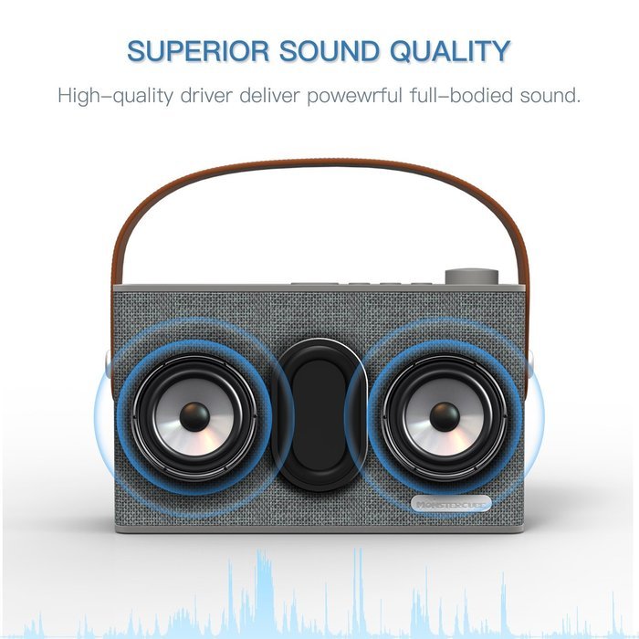 Monstercube Fabric Covered Bluetooth 4.1 Speaker with Leather Strap, 10W Output Power with Enhanced Bass, 3000mAh... N5