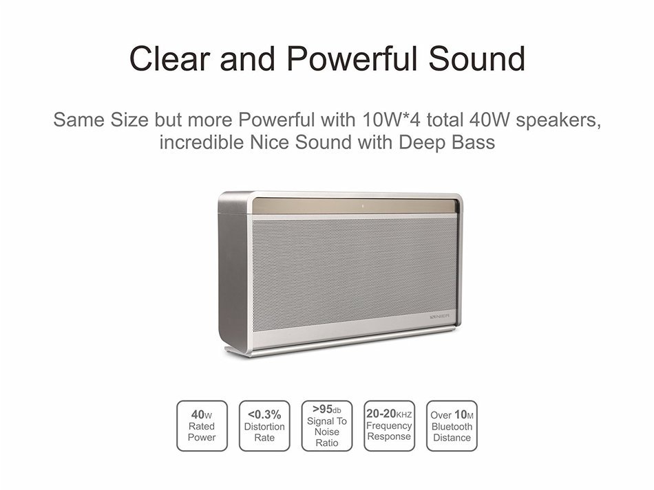 NIER iRock Portable Wireless Bluetooth 4.1 Speakers, Aluminum Housing, 10W4 total 40W with EQ Function (Silver) N3