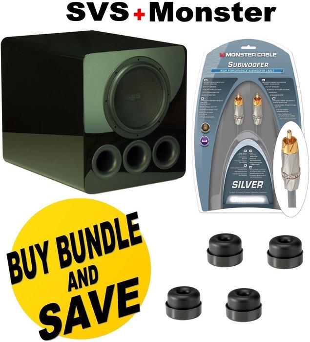 SVS PB12 Plus Piano Gloss 12-inch 800 Watt Powered Subwoofer + SVS SoundPath Subwoofer Isolation System 4-Pack...