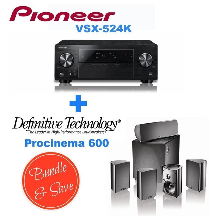 Pioneer VSX-524-K Audio and Video Component Receivers + Definitive Technology ProCinema 600 5.1 Speaker System