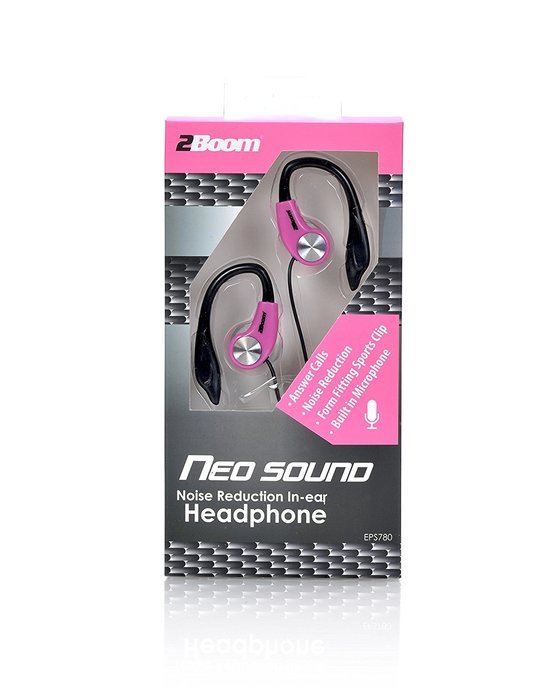 2BOOM Wired Noise Isolation In Ear Hands Free Digital Sport Buds with Microphone Pink N2