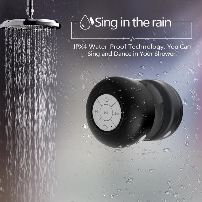 JEMMA Waterproof Bluetooth Speaker Wireless Shower Portable Hand-Free Call with Mic (Black) N2