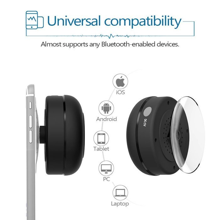 JEMMA Waterproof Bluetooth Speaker Wireless Shower Portable Hand-Free Call with Mic (Black) N3