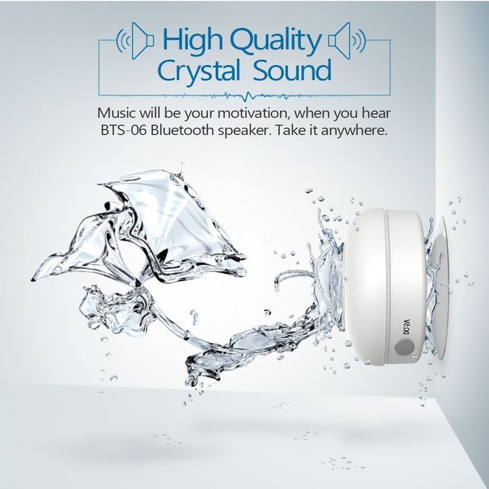 JEMMA Waterproof Bluetooth Speaker Wireless Shower Portable Hand-Free Call with Mic (Black) N19