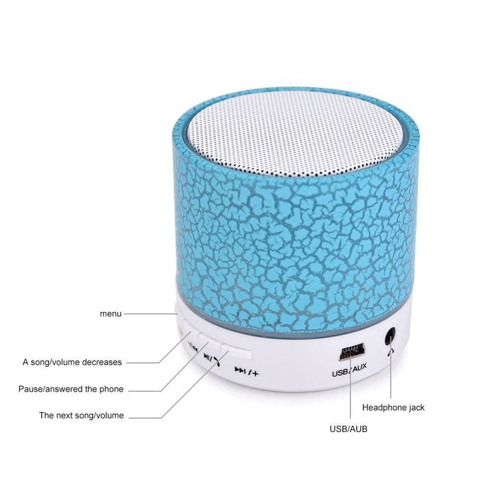 ANRANK BS63570AK Super Bass Mini Portable Bluetooth Wireless Speaker with LED and Build-in Mic Support AUX TF... N13