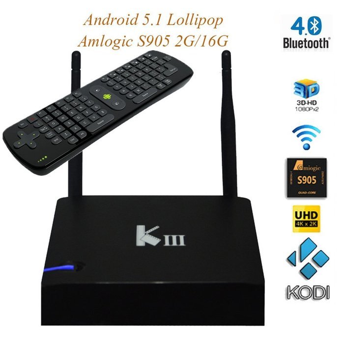 RiSheng KIII Smart Android 5.1 TV Box S905 Quad-Core 2G RAM 16G ROM Dual Band Wifi Bluetooth 4.0 DLNA Airplay...