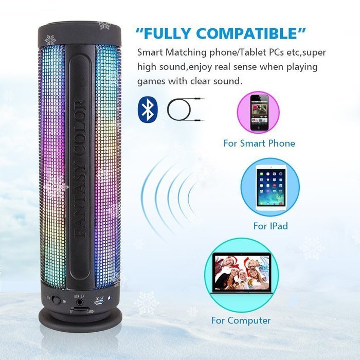 TEKIMBE Cylindrical Portable Wireless Bluetooth 4.0 Speaker LED Light Visual Display Mode Powerful Sound Built-in... N3