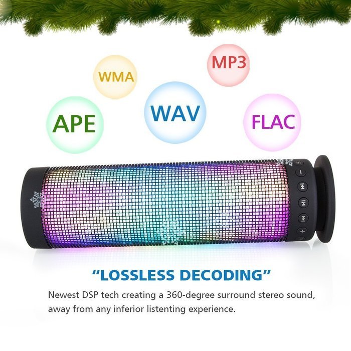 TEKIMBE Cylindrical Portable Wireless Bluetooth 4.0 Speaker LED Light Visual Display Mode Powerful Sound Built-in... N4