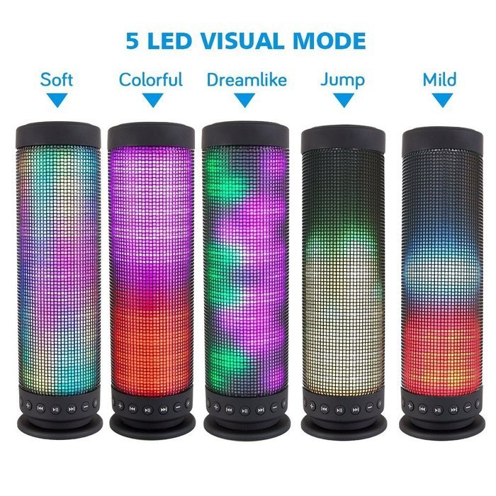 TEKIMBE Cylindrical Portable Wireless Bluetooth 4.0 Speaker LED Light Visual Display Mode Powerful Sound Built-in... N6