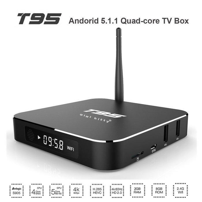 T95 Android 5.1 S905 Quad Core Streaming Media Player 2GB+8GB Netflix KODI XBMC Kitkat Pre-installed Smart TV... N6