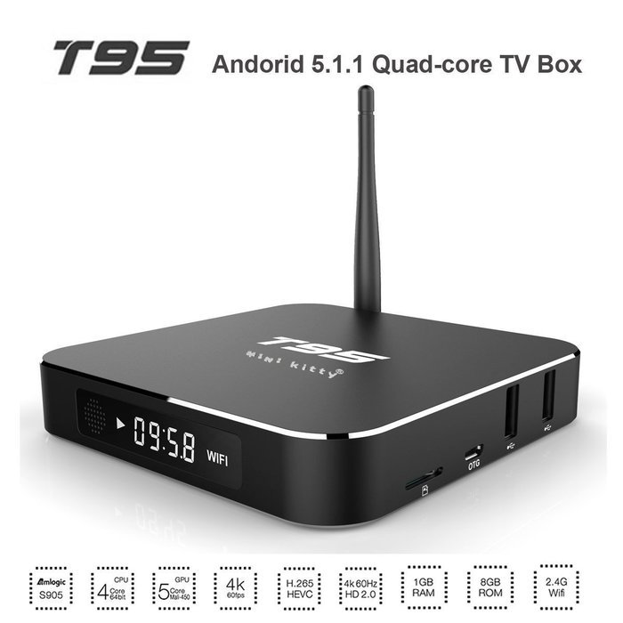 T95 Android 5.1 S905 Quad Core Streaming Media Player 2GB+8GB Netflix KODI XBMC Kitkat Pre-installed Smart TV... N8