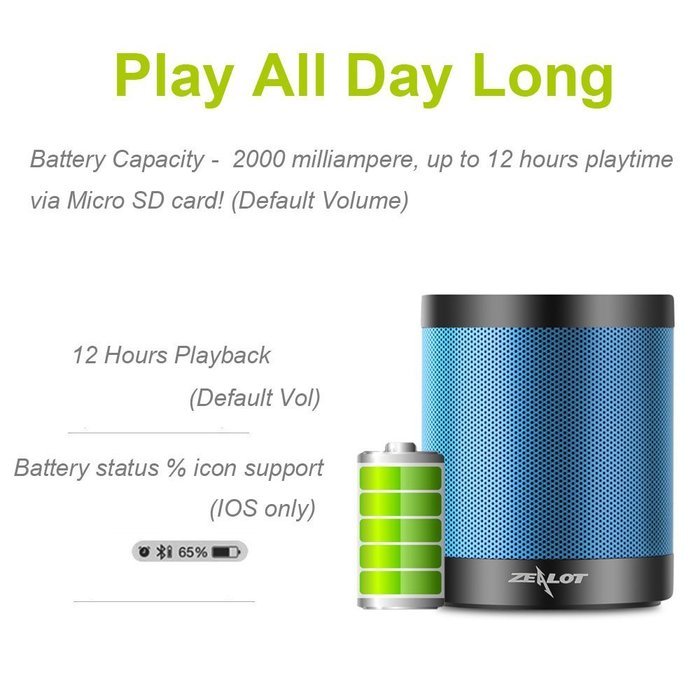 Zealot S5 Portable Bluetooth Speakers Mini Wireless Music Player via Micro SD Card/USB Reader/FM Radio Loud Super... N11