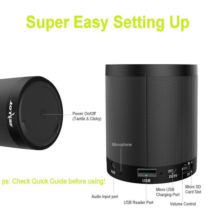 Zealot S5 Portable Bluetooth Speakers Mini Wireless Music Player via Micro SD Card/USB Reader/FM Radio Loud Super... N12