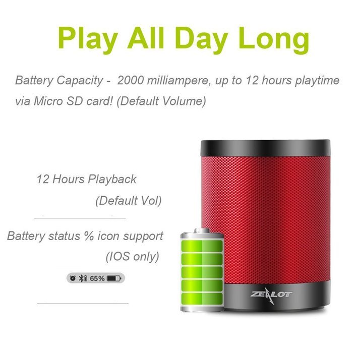 Zealot S5 Portable Bluetooth Speakers Mini Wireless Music Player via Micro SD Card/USB Reader/FM Radio Loud Super... N18