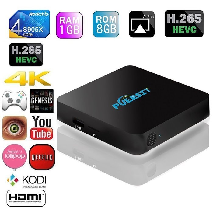 Puersit P-I9N Android 6.1 TV Box Built in 2.4G WIFI Amlogic S905X KODI 16.1 Quad Core 1GB/8GB, 3D, 4K, H.265,...