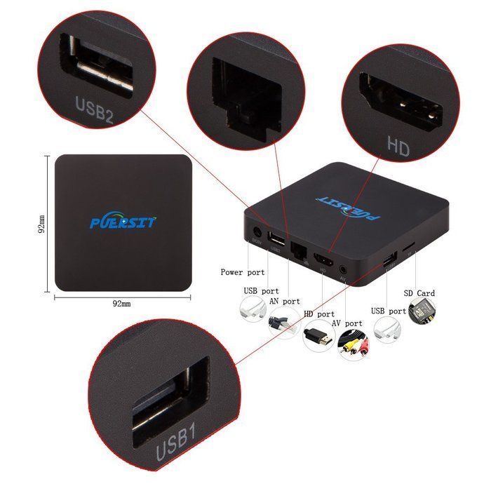 Puersit P-I9N Android 6.1 TV Box Built in 2.4G WIFI Amlogic S905X KODI 16.1 Quad Core 1GB/8GB, 3D, 4K, H.265,... N2