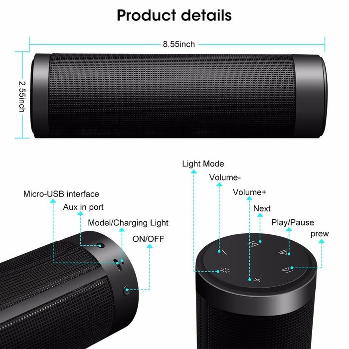 Bluetooth V4.0 Speaker, ELEGIANT Wireless Portable Speaker with Advanced Bass Enhancement Technology, Built-in... N3