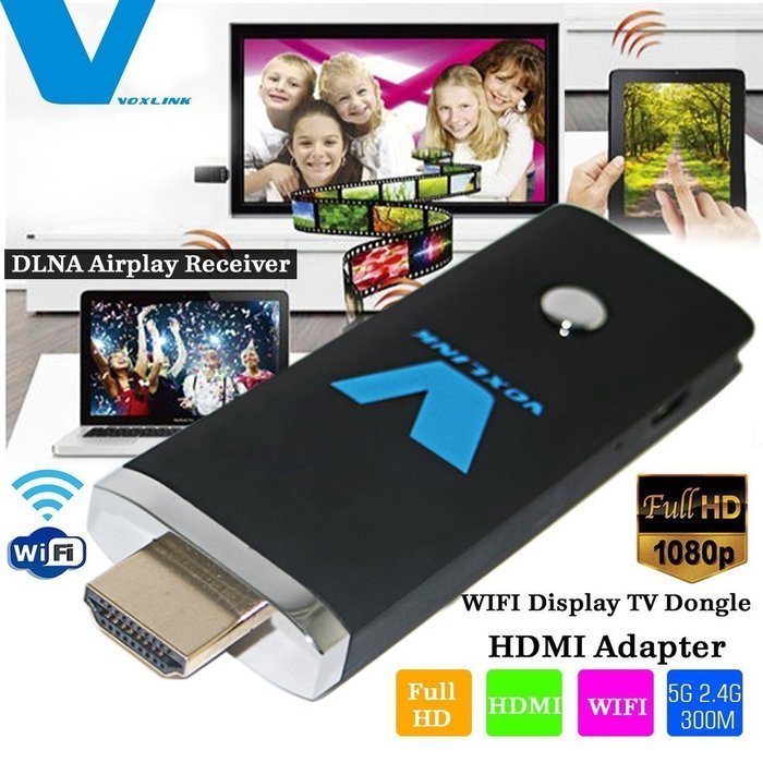 Voxlink 5G 2.4G 300M Extreme 1080P WIFI Display TV Dongle HDMI Adapter DLNA Airplay Receiver,BLACK N3