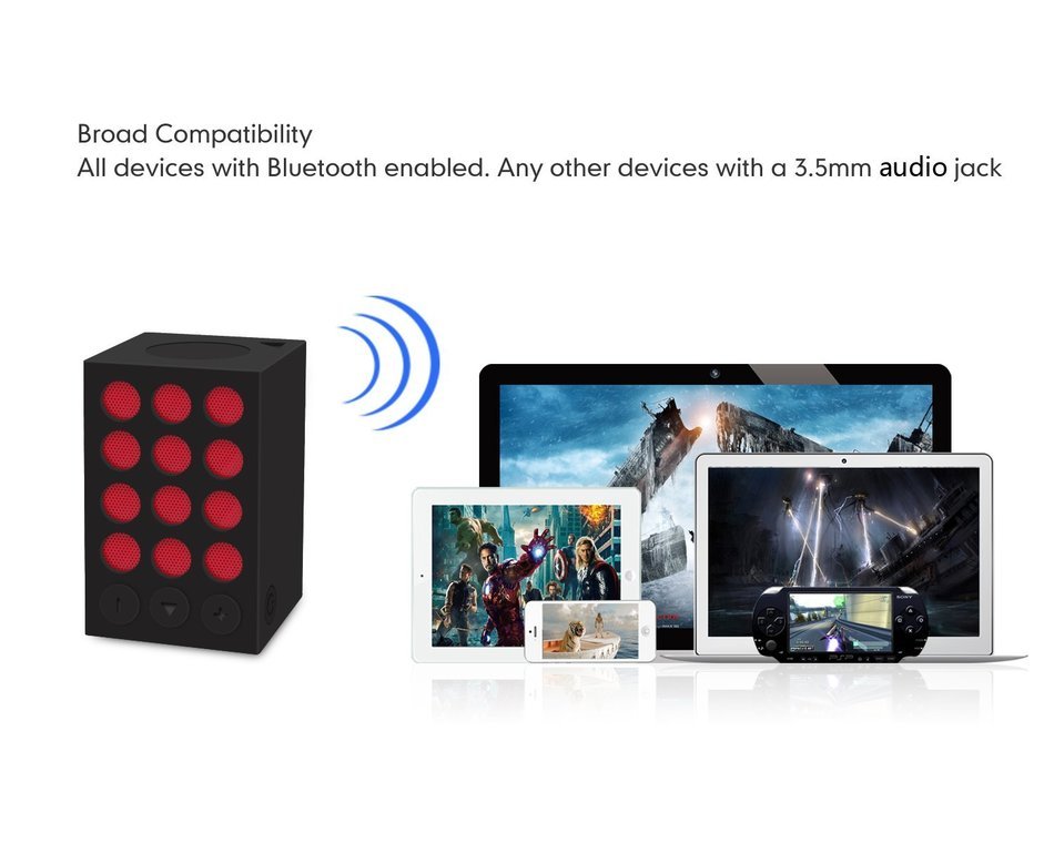 EC Technology Ultra Portable Wireless Bluetooth 6-10 Hours Playback time, IPX5 Water Resistant - Black&Red N3