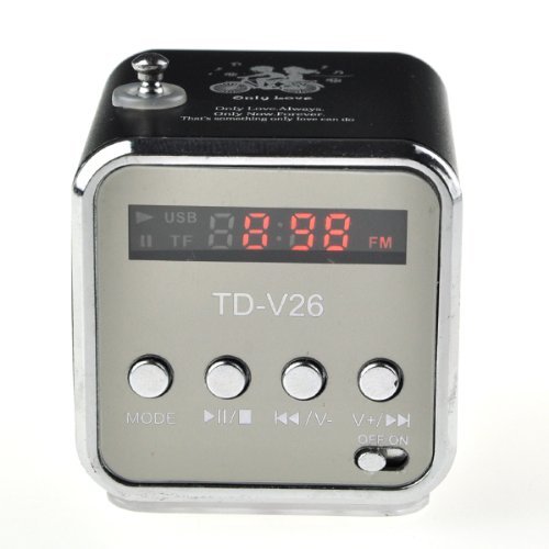 Generic TD-V26 Mini Portable Aluminum Alloy USB Speaker Sound Amplifier Box FM Radio Support TF/SD Card &uml;CBlack