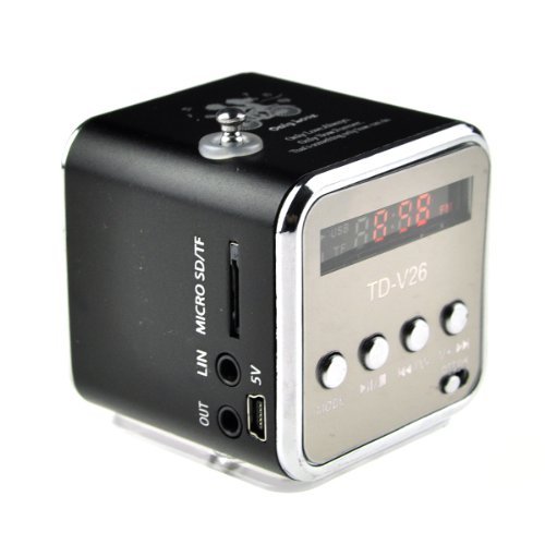 Generic TD-V26 Mini Portable Aluminum Alloy USB Speaker Sound Amplifier Box FM Radio Support TF/SD Card &uml;CBlack N2