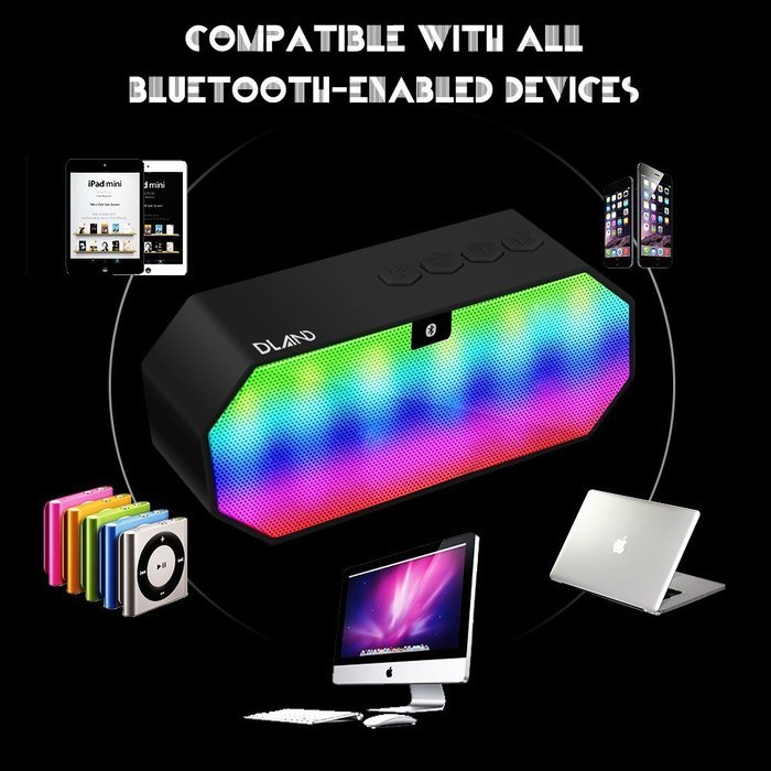 Bluetooth Speaker, DLAND Portable Color Changing LED Light Wireless HI--FI Surround Stereo Sound Bluetooth Speaker... N5