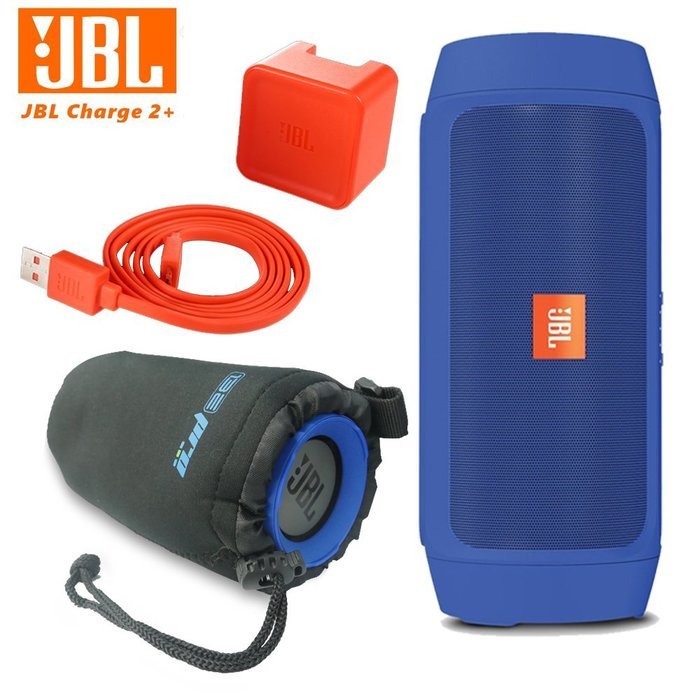 JBL Charge 2 Plus Splashproof Portable Bluetooth Speaker (Blue) + I3ePro Water Resistant Carry Pouch