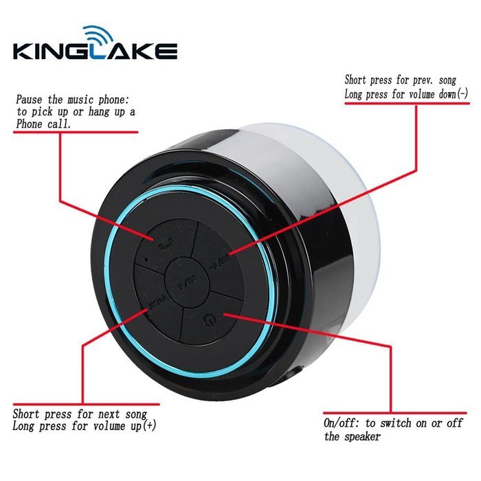 KINGLAKE Latest Brand New Exquisite IP67 Waterproof Mini Bluetooth Shower Speaker Enhanced Bass Audio Crystal... N2
